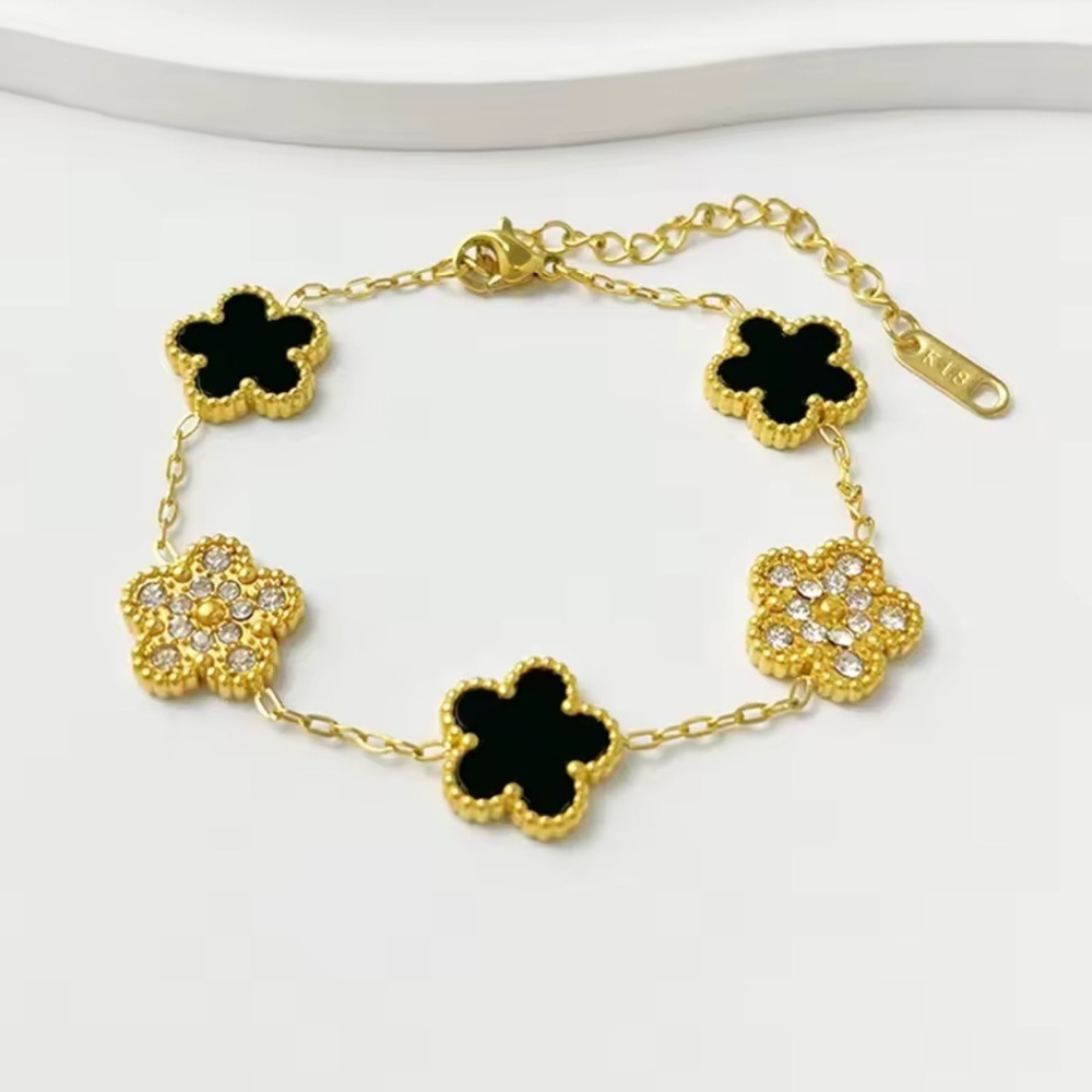 Alhambra Gold Black Floral Crystal Bracelet